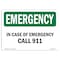 Signmission OSHA EMERGENCY, In Case Of Call 911, 14in X 10in Alum, 10" W, 14" L, Landscape, OS-EM-A-1014-L-10394 OS-EM-A-1014-L-10394 - alternate 1